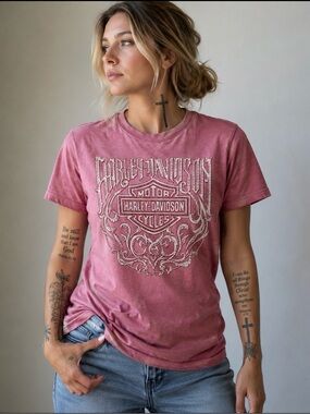Harley-Davidson Pink Graphic Tee Women’s Size S Short Sleeve Biker Shirt
